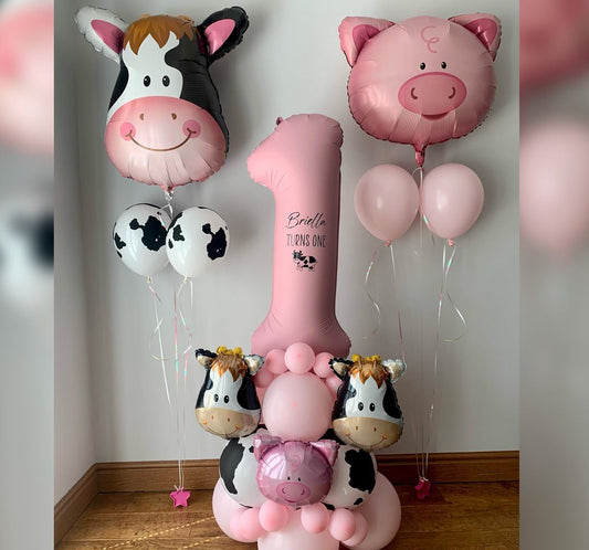 Farm Animals Theme 1st Birthday Girl Balloon Bouquet
