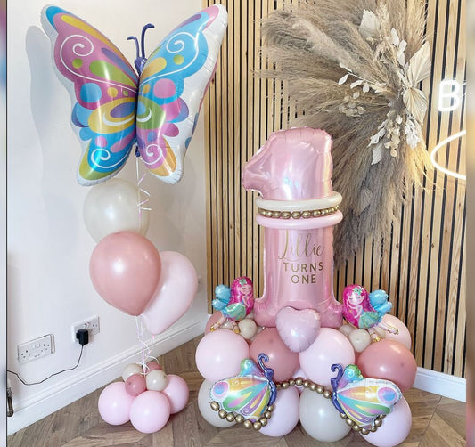Butterfly Theme 1st Birthday Personalised Cluster Balloon Bouquet