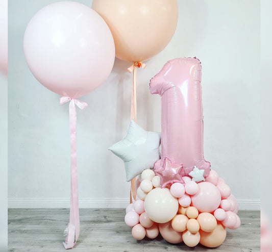 1st Birthday Girl Jumbo Latex Balloon Bouquet