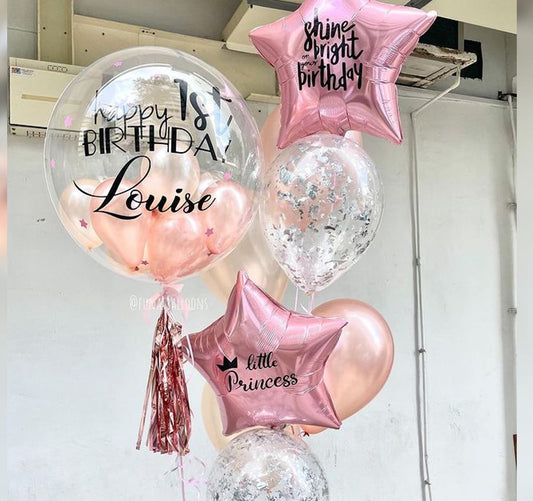 1st Birthday Girl Personalised Bubble And Star Balloon Bouquet
