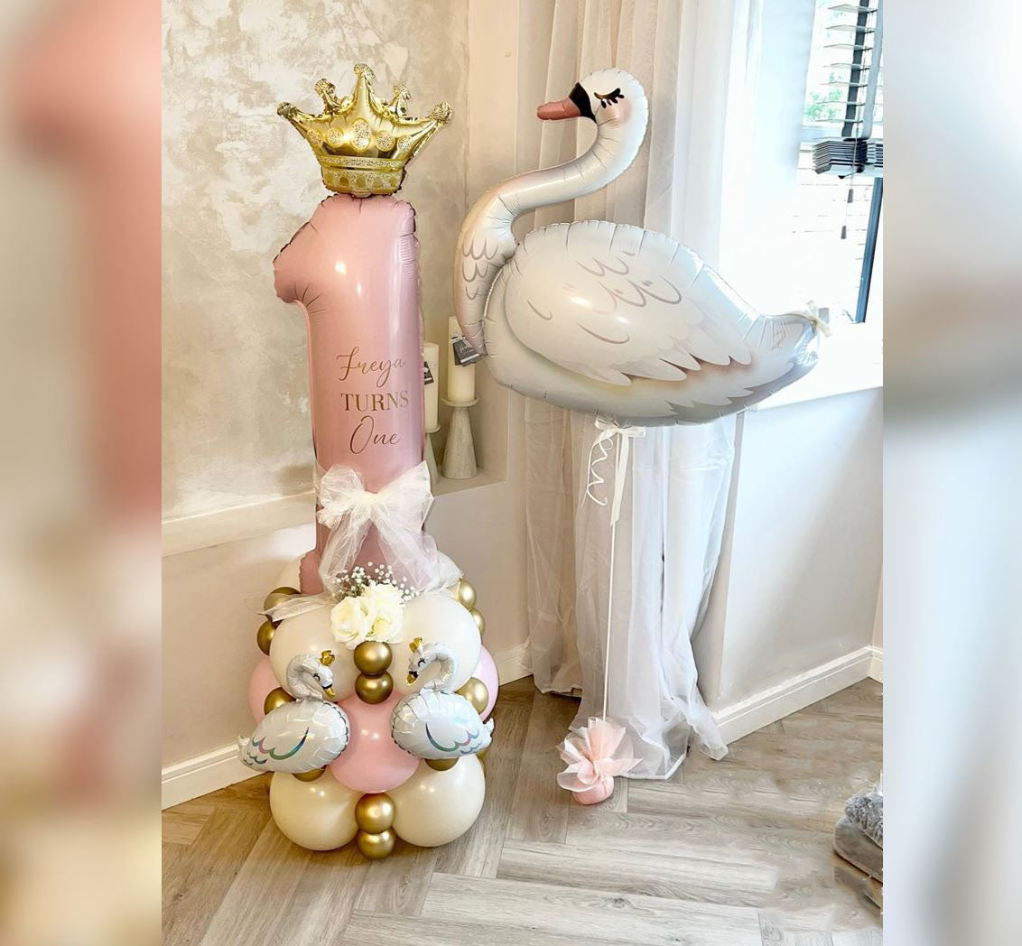 1st Birthday Princess Girl Swan Theme Balloon Bouquet