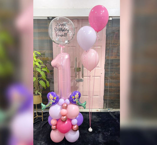 Mermaid Theme 1st Birthday Girl Cluster Balloon Bouquet