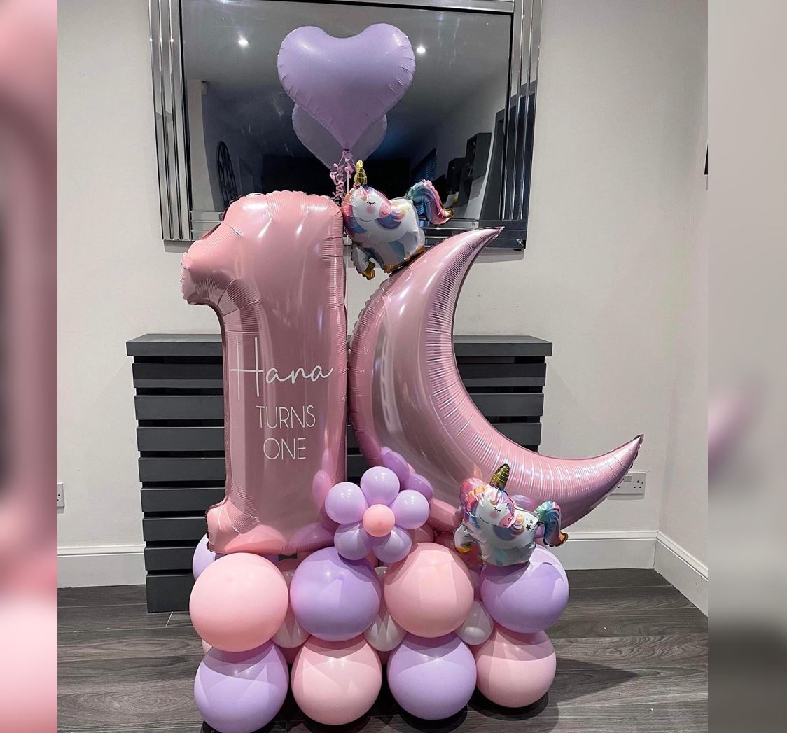 1st Birthday Girl Crescent Balloon Bouquet