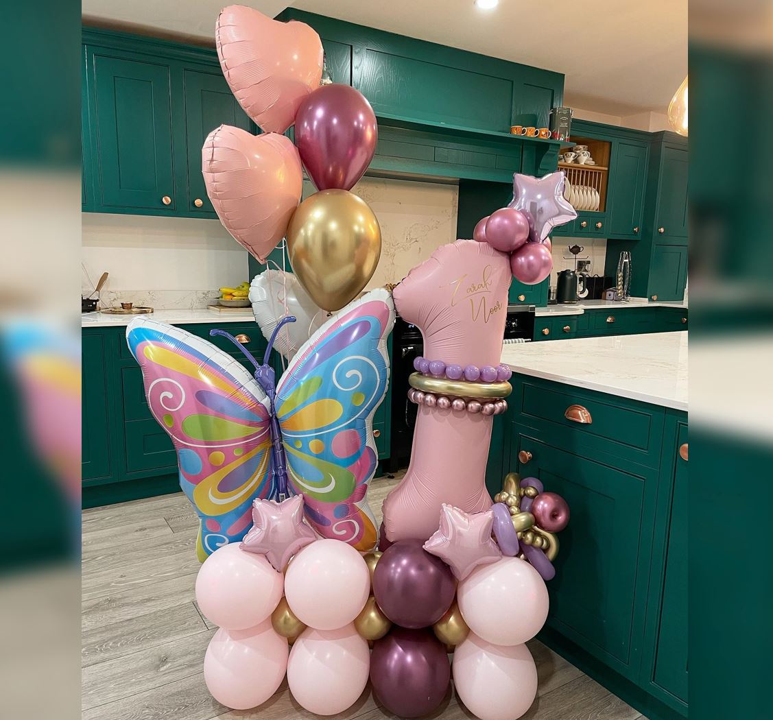 Bright Butterfly Theme 1st Birthday Girl Cluster Balloon Bouquet
