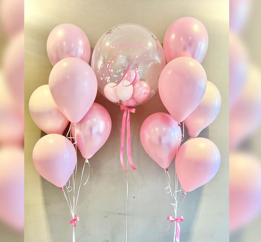 Personalised Bubble And Pink Latex Balloon Bouquet