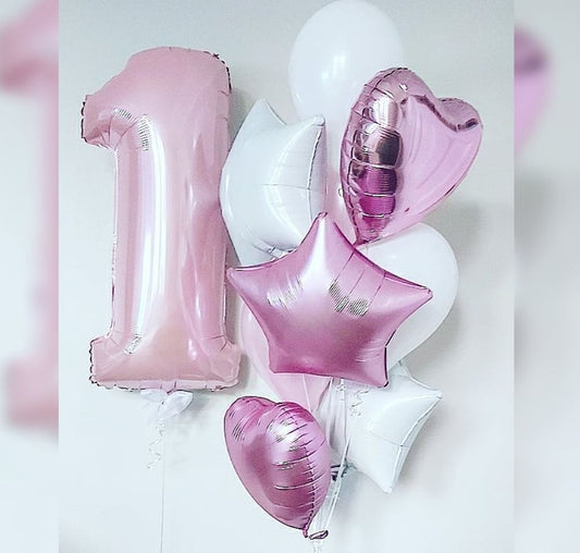1st Birthday Theme Star & Heart Balloon Bouquet