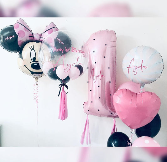 Minney Mouse Theme 1st Birthday Girl Bubble Balloon Bouquet