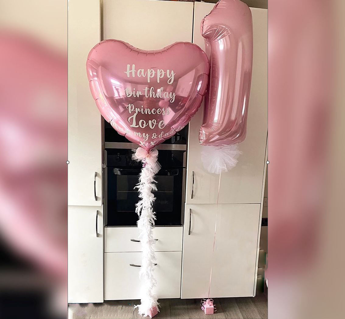 1st Birthday Personalised Supershape Heart Balloon Bouquet