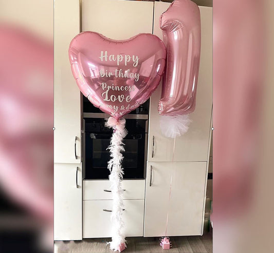 1st Birthday Personalised Supershape Heart Balloon Bouquet