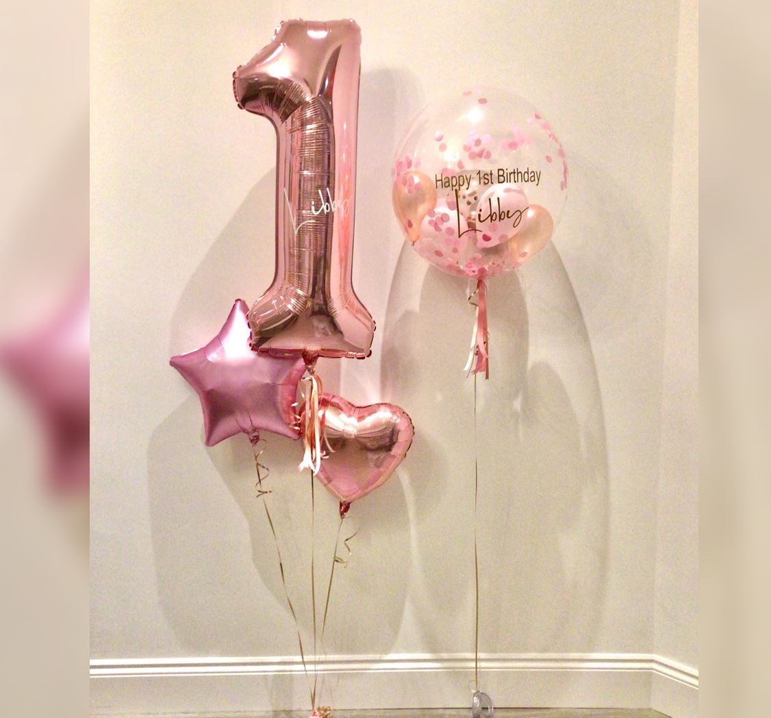 1st Birthday Confetti Bubble Balloon Bouquet