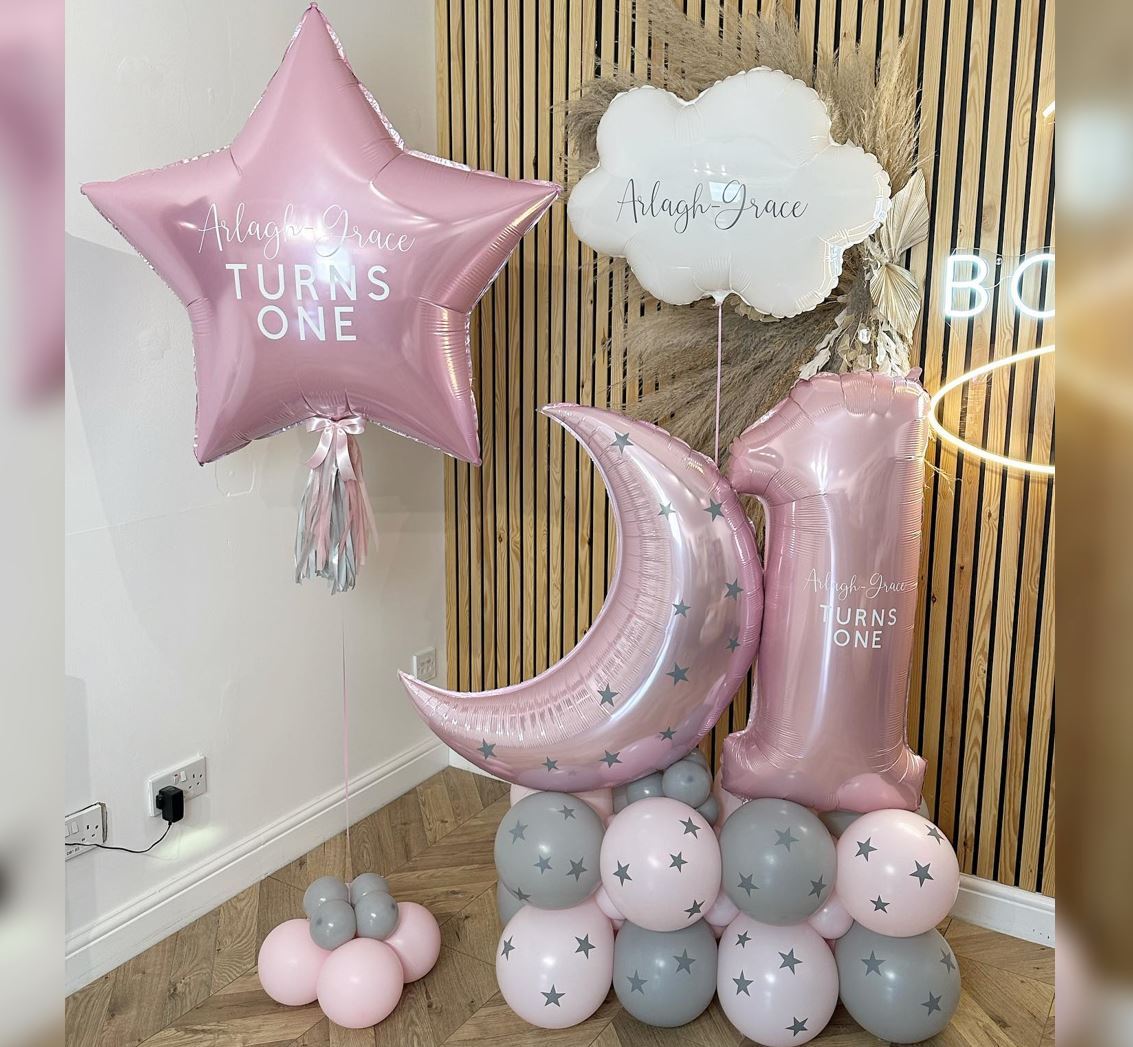 1st Birthday Girl Cloud & Crescent Balloon BOuquet