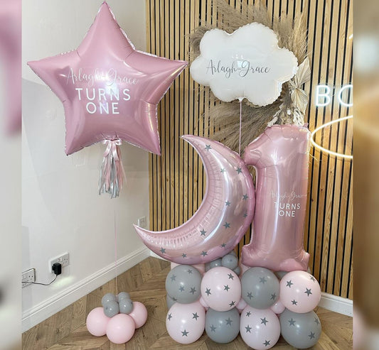 1st Birthday Girl Cloud & Crescent Balloon BOuquet