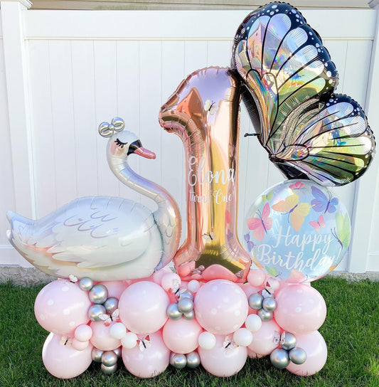 Iridescent Butterfly & Swan Theme Cluster Balloon Bouquet