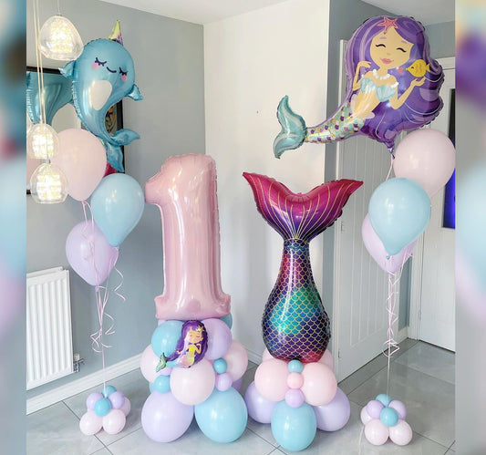 Mermaid Theme 1st Birthday Girl Balloon Bouquet