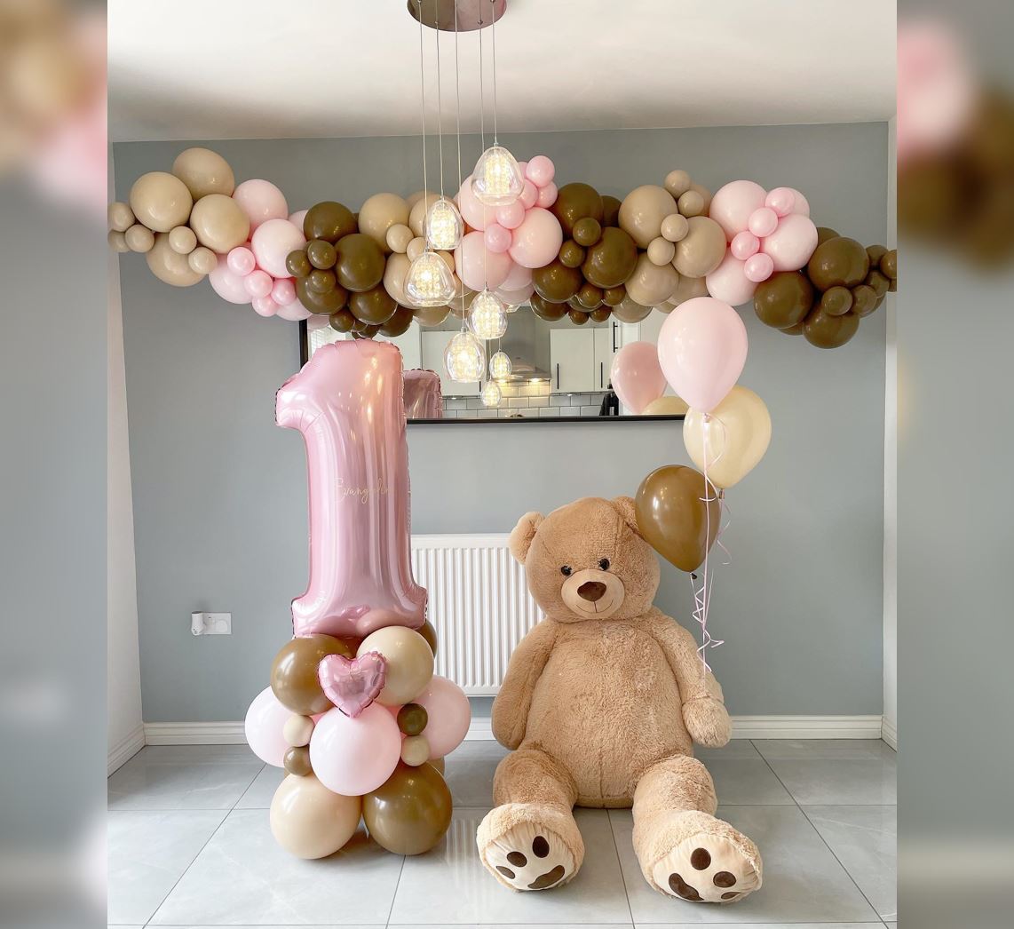 1st Birthday Girl Teddy Bear Theme Balloon Bouquet