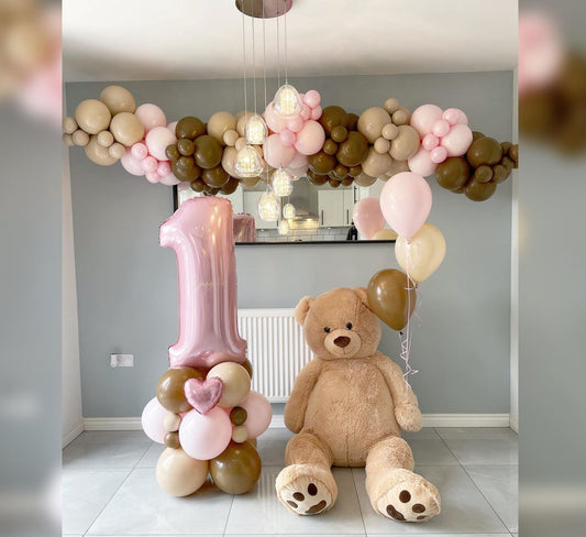 1st Birthday Girl Teddy Bear Theme Balloon Bouquet