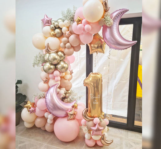 1st Birthday Girl Crescent Theme Balloon Decoration