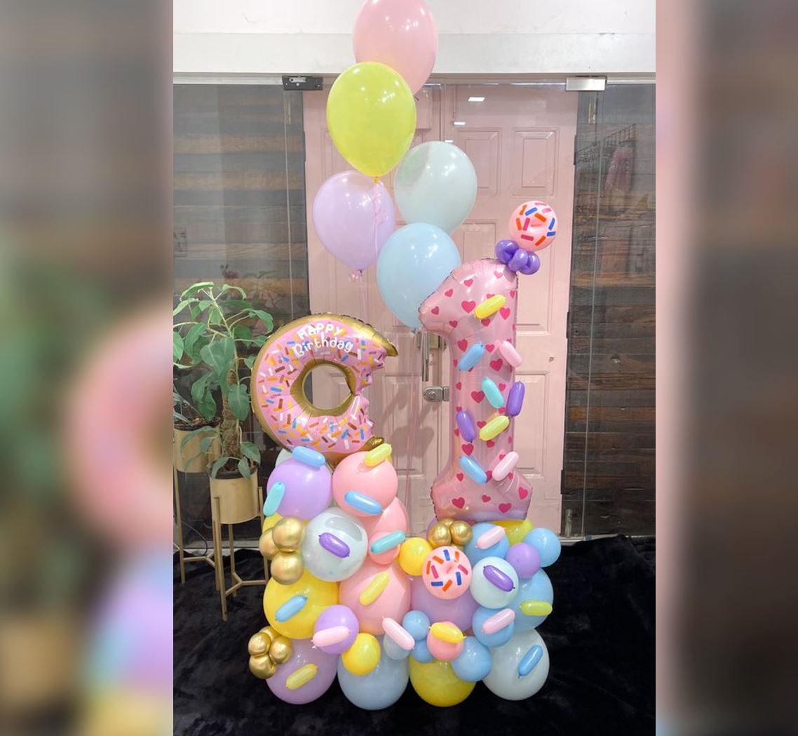 Candy Theme 1st Birthday Girl Cluster Balloon Bouquet