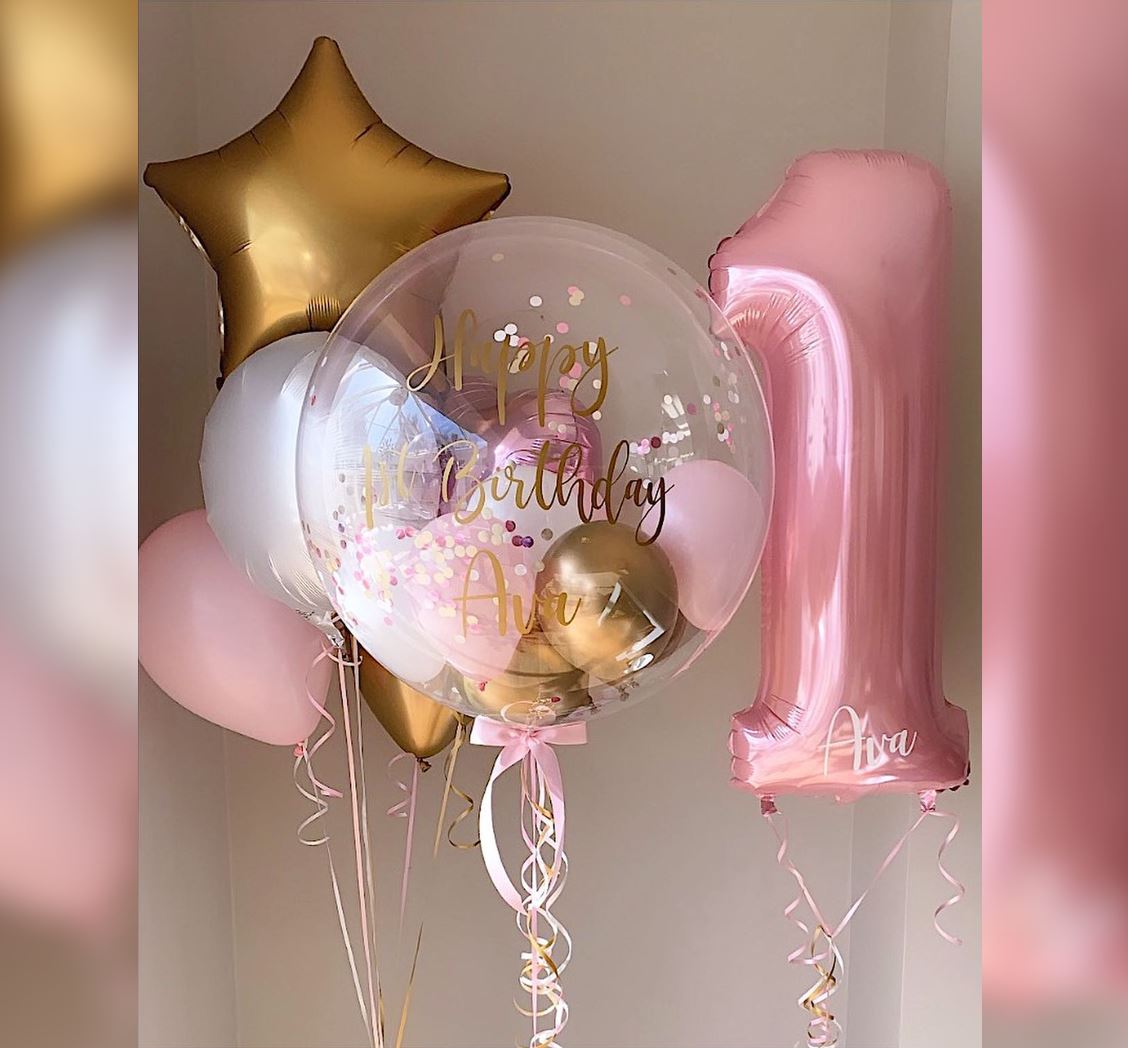 1st Birthday Theme Personalised Bubble Balloon Bouquet
