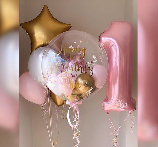 1st Birthday Theme Personalised Bubble Balloon Bouquet