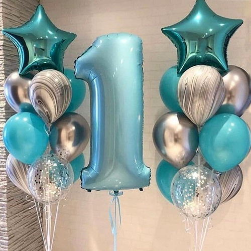 Party Green & Marvel Party Helium Balloons Happy 1st Birthday Bouquet