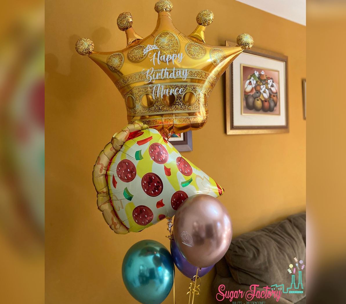 HBD Crown Pizza Balloon Bouquet