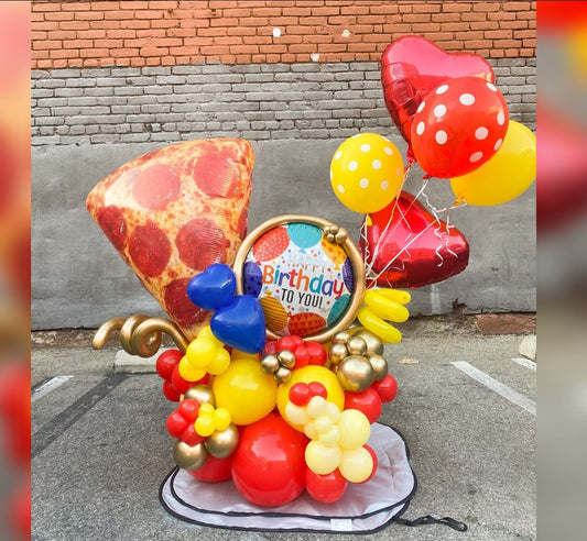 HBD Pizza Theme Cluster Balloon Bouquet