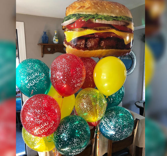 Burger Theme Happy Birthday Balloon Bouquet