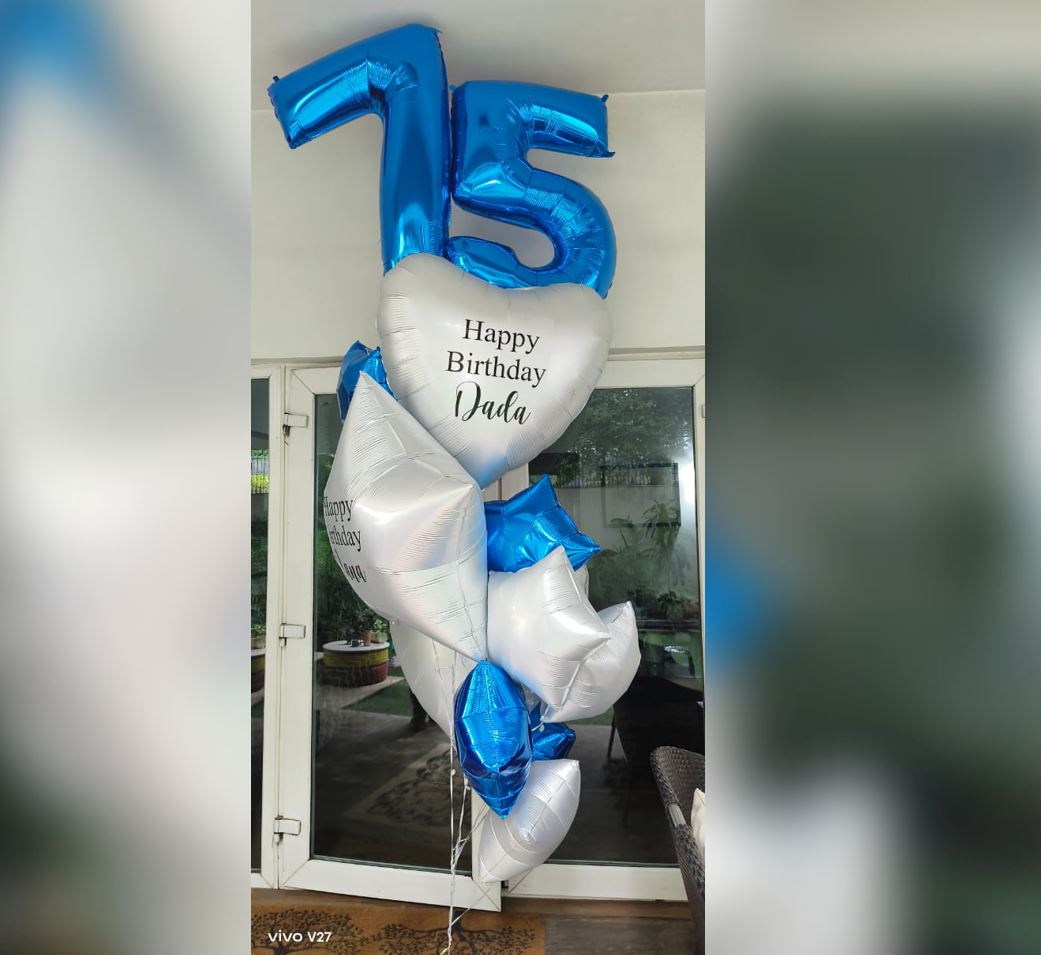 75th  Birthday Personalized Heart And Star Balloon Bouquet
