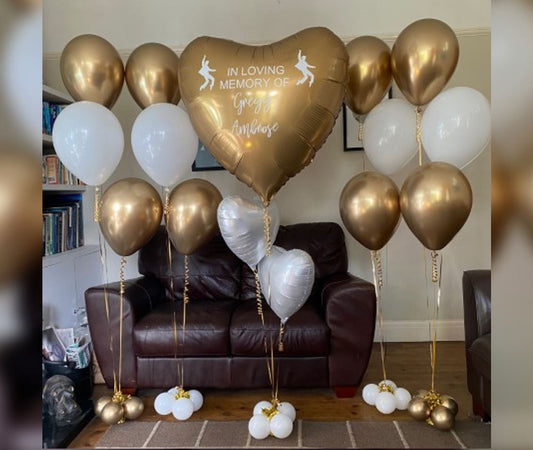 Personalized Gold Heart Balloon Bouquet