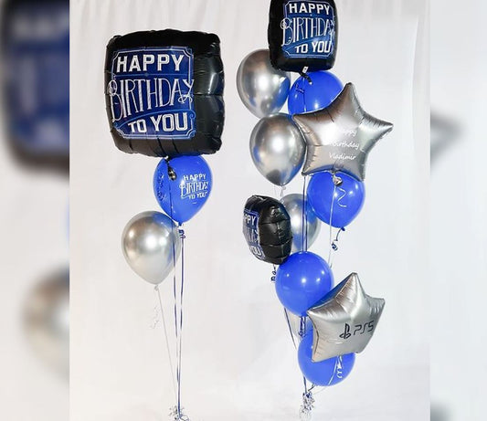 HBD Star And Chrome Balloon Bouquet