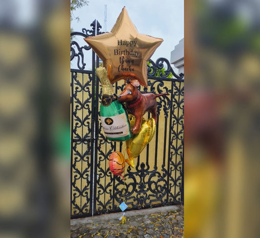 HBD Personalized Jumbo Star And Champange Bottle Balloon Bouquet