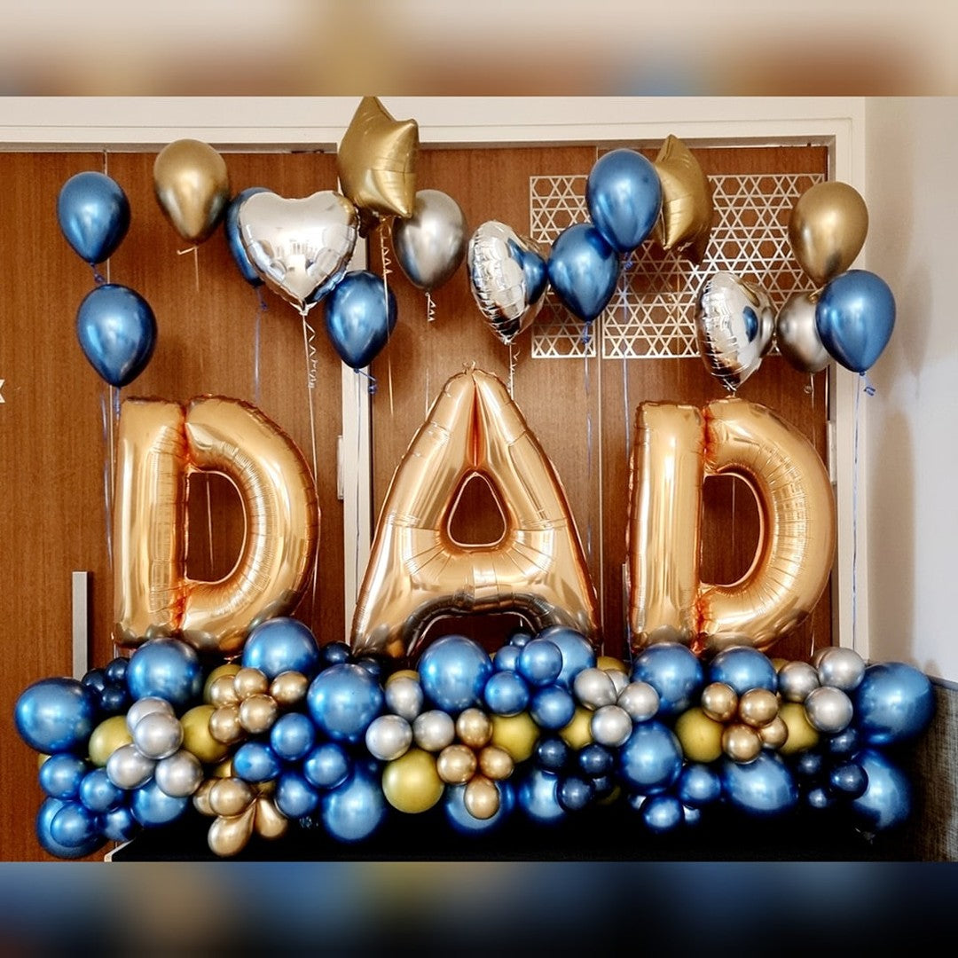 "DAD" Golden Letter Chrome Cluster Balloon Bouquet