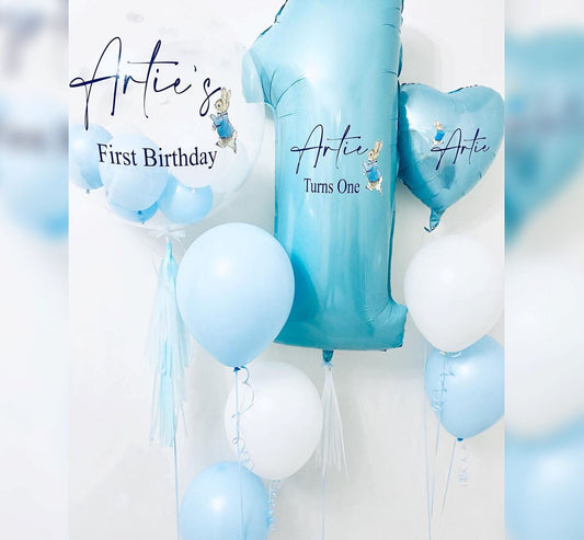 Personalised Bubble 1st Birthday Boy Balloon Bouquet