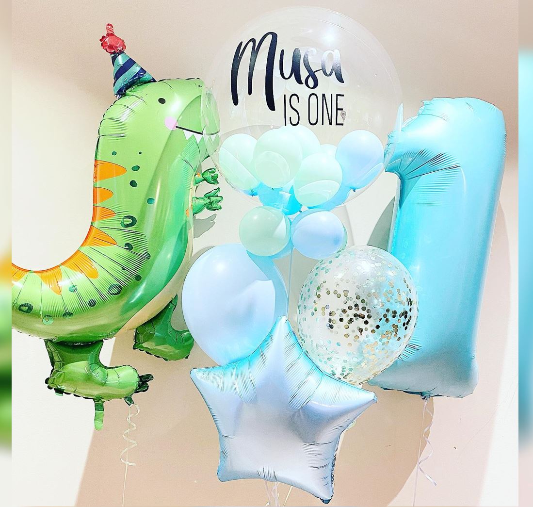 Dinomite T-Rex Theme 1st Birthday Boy Balloon Bouquet