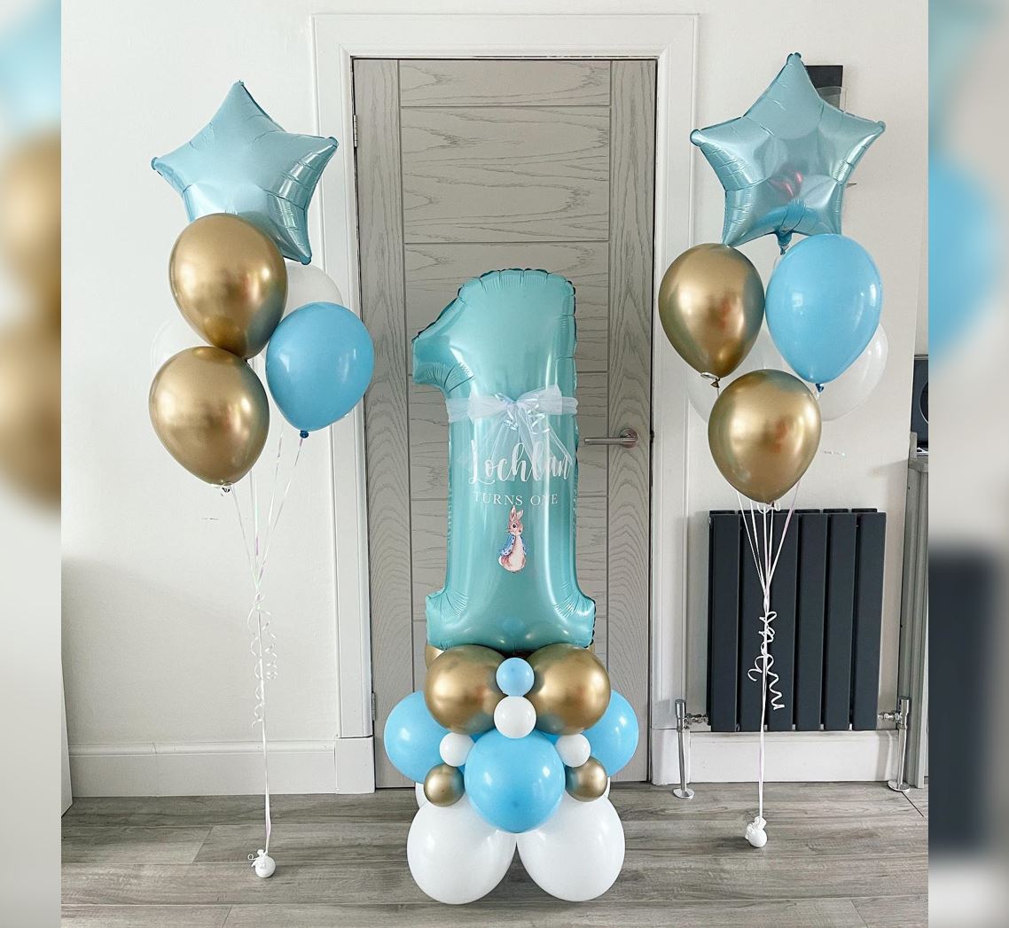 1st Birthday Boy Chrome And Stars Balloon Bouquet