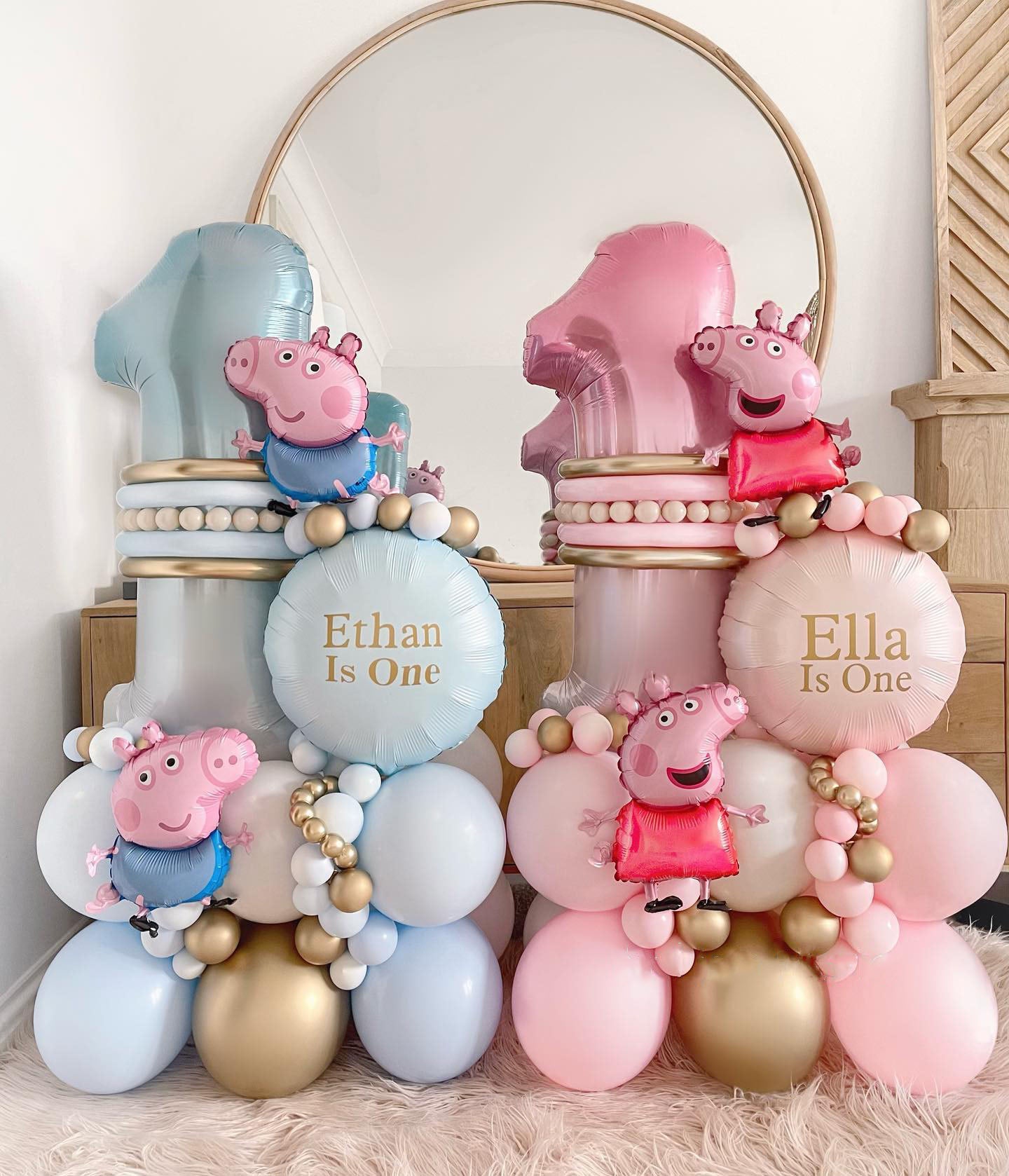 Peppa Pig Theme 1st Birthday Boy And Girl Balloon Bouquet