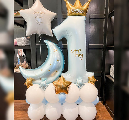 1st Birthday Boy King Crescent Balloon Bouquet