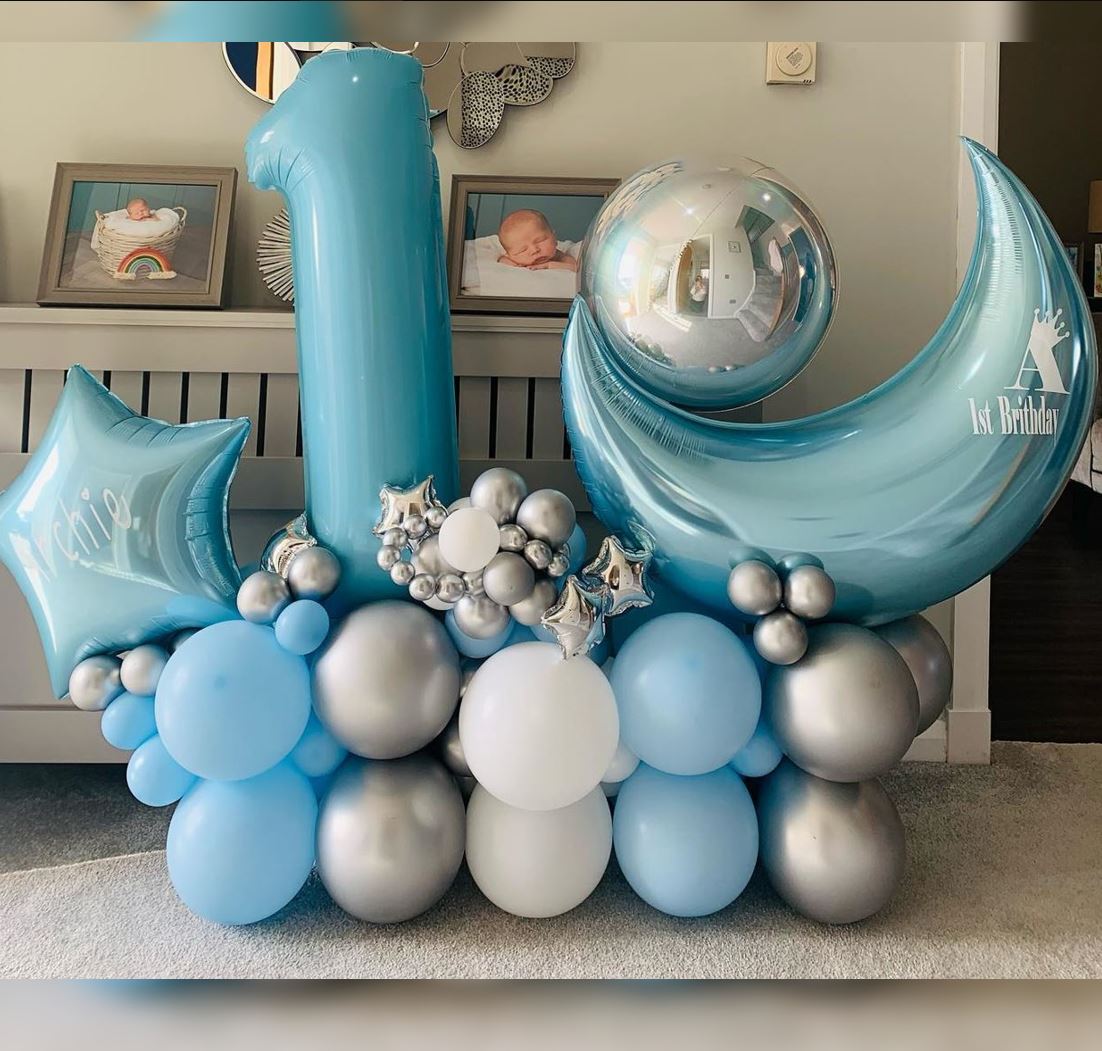 Crescent Theme 1st Birthday Boy Cluster Balloon Bouquet