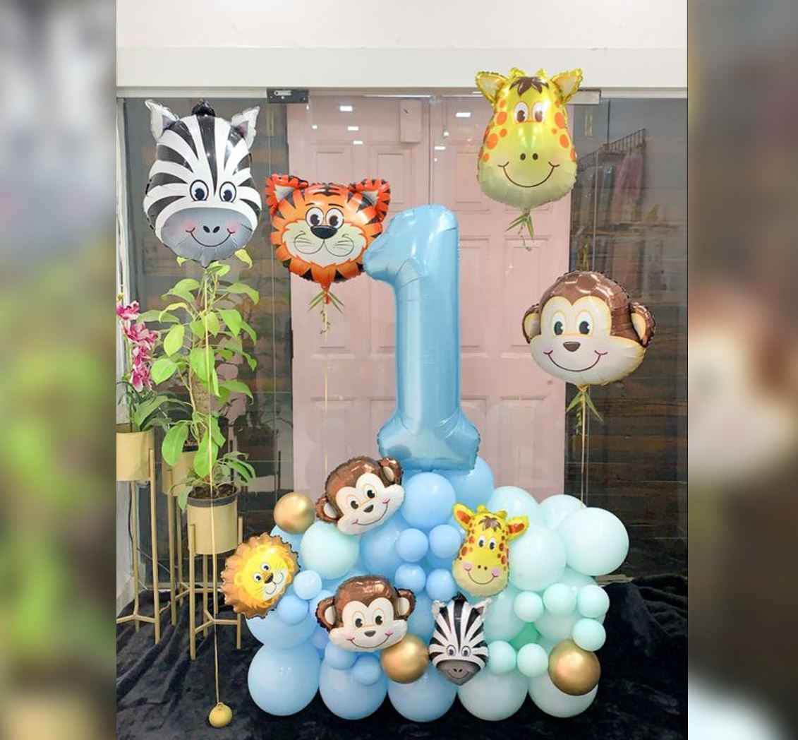 1st Birthday Jungle Animals Cluster Balloon Bouquet