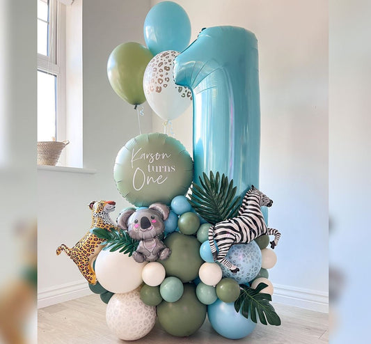 Jungle Animal Theme 1st Birthday Cluster Balloon Bouquet