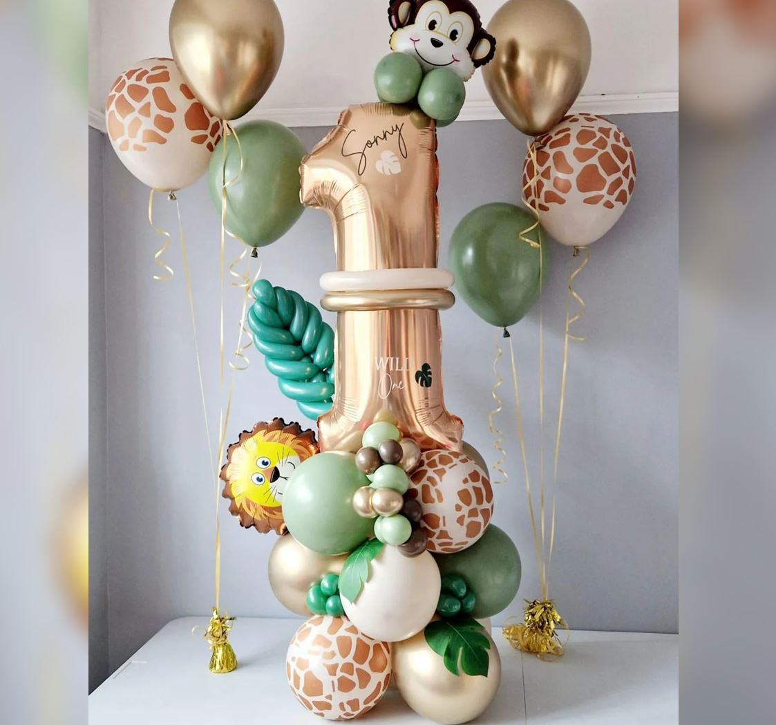 Jungle Animals Theme 1st Birthday Balloon BOuquet