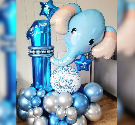 Elephant Theme Sparkling 1st Birthday Balloon Bouquet