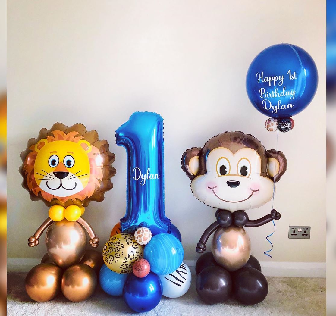 1st Birthday Monkey And Lion Balloon Bouquet