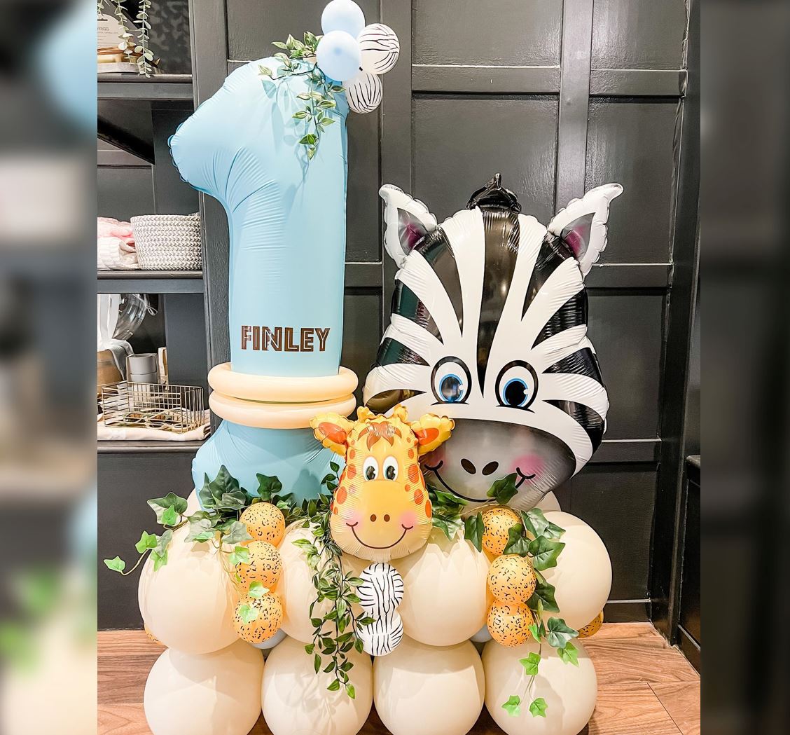 1st Birthday Boy Zebra Face Cluster Balloon Bouquet
