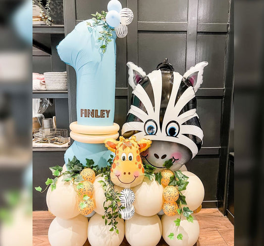 1st Birthday Boy Zebra Face Cluster Balloon Bouquet