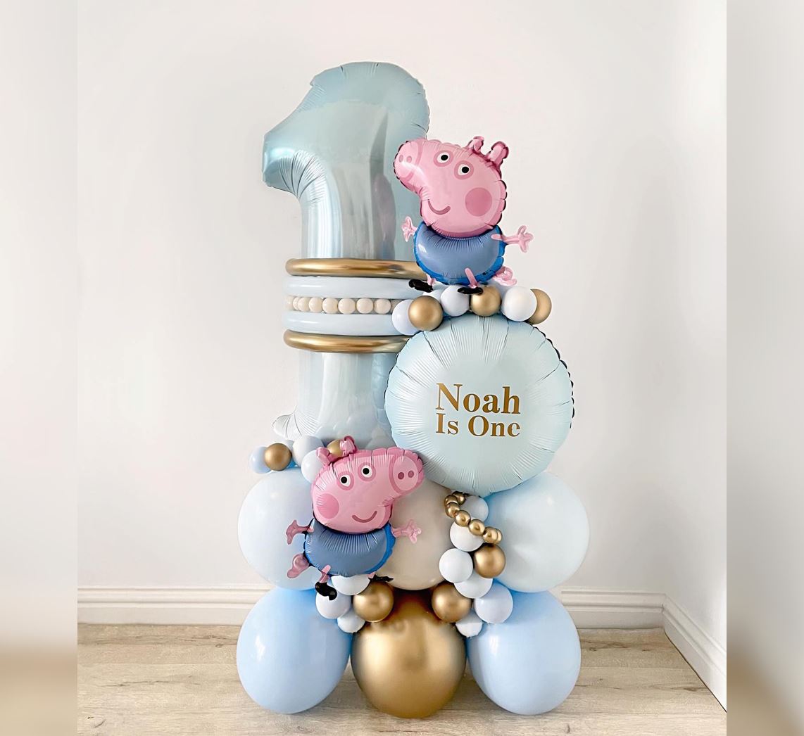 Peppa Pig Theme 1st Birthday Boy Balloon Bouquet
