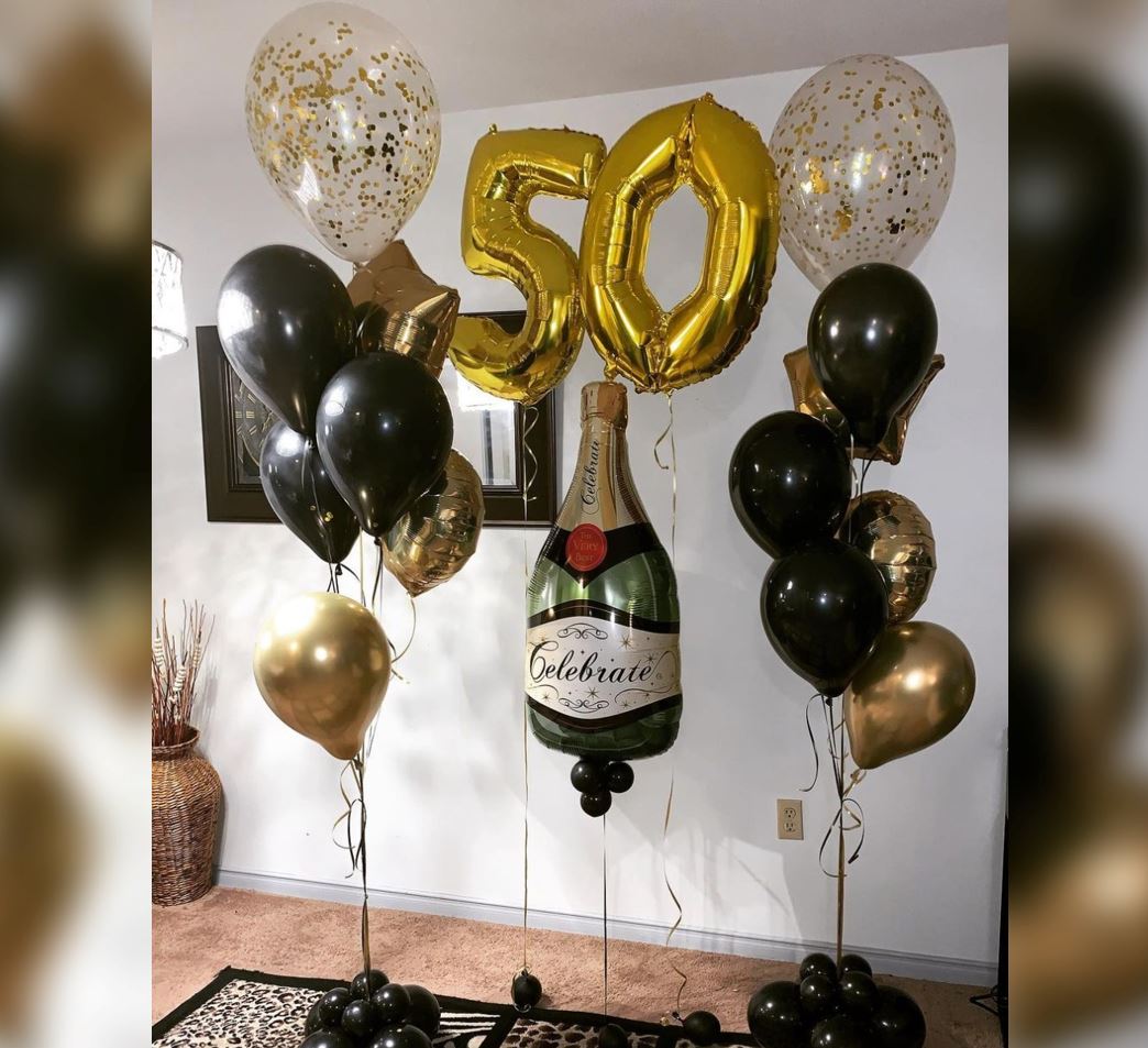 Champagne Bottle 50th Birthday Balloon Bouquet