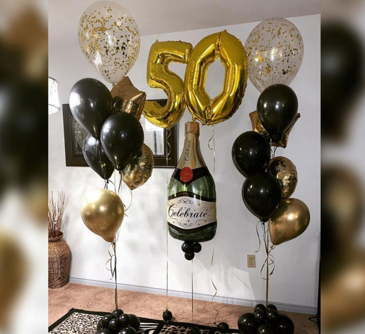 Champagne Bottle 50th Birthday Balloon Bouquet