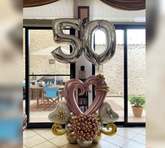 50th Birthday Hollow Heart Cluster Balloon Bouquet